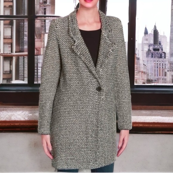 $398 Eileen Fisher Vintage Coat Large Tweed Organic Cotton Notch or Stand Collar - Picture 6 of 16